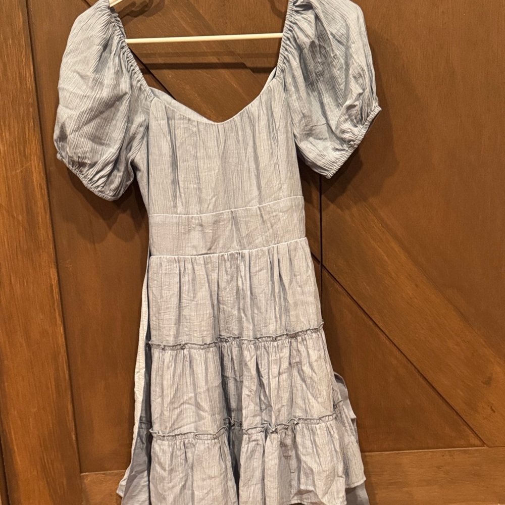 Altar'd State Light Blue Puff Sleeve double back bow  Mini Dress